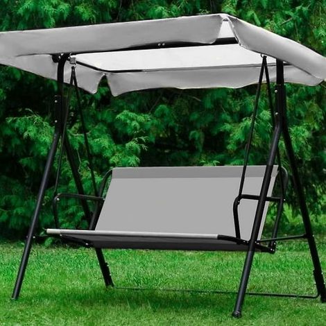Housse de balançoire jardin avec couverture d'auvent, gris, ensemble en tissu Oxford 600D imperméable, protection extérieure pour chaise suspendue, abri anti-pluie et UV, taille standard, lot complet. (1/4)
