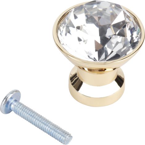 Lot de 4 boutons de porte en cristal de 30 mm pour commode, tiroir ou placard, à un seul trou (doré) (1/5)