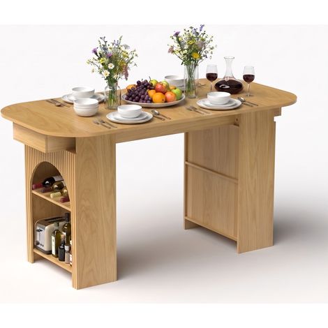 Escfurrer – Table à manger ovale 140 cm pour 4-6 personnes – MDF couleur chêne – Style scandinave (1/5)