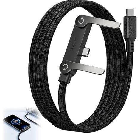 Câble de Charge avec Support 1,5m - Support Smartphone Pliable Invisible, Câble USB-C Rapide 240W, Connecteur à 90 Degrés pour Gaming (1/5)