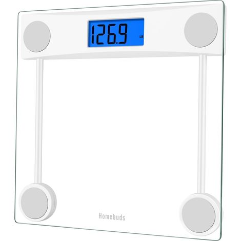 Balance Pese Personne, Haute Précision Assurée par Pese Personnes Professional Factory DEPUIS 2001, écran LCD rétroéclairé bleu et marchepied, 2AAA Incluses, 400lb/182kg, Verre Transparent (1/5)