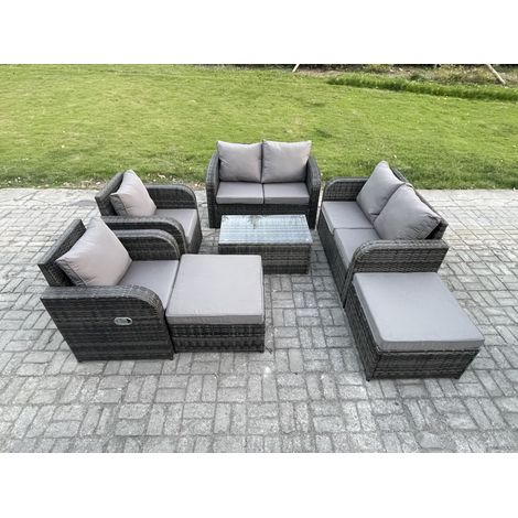 Fimous 8-Sitzer Gartenmöbelset Rattan Garten Sofa im Freien Sessel mit Gehärteter Glastisch 2 hohen Hockern (1/5)