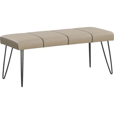 Banco para dormitorio tapizado en piel sintética beige con patas de metal estilo moderno Betin