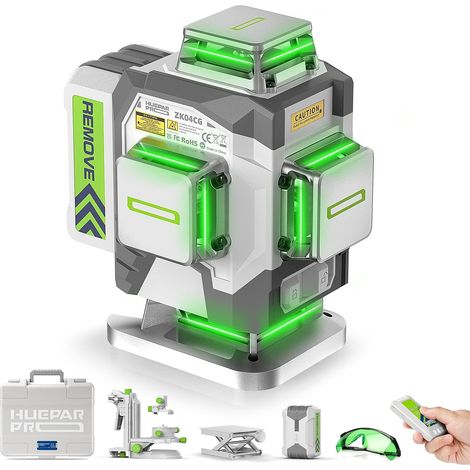 Huepar Pro 4D Green Self-Leveling High Precision Laser Level - 4 360° with 8000mAh Lithium-Ion Battery, Multifunctional Stand and Hard Case ZK04CG (1/5)