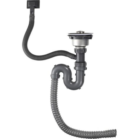 Ensemble de siphon INOOMP pour éviers avec trop-plein en S et tuyau vidange flexible acier inoxydabl