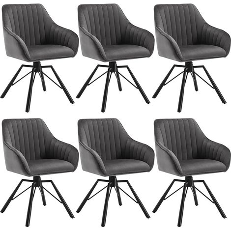 WOLTU Set 6 Sedie Imbottite Moderne da Cucina o Soggiorno Gambe in Metallo. Seduta in Velluto Grigio Scuro (1/5)