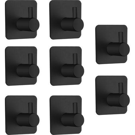 8 Pièces Crochet Adhésif Mural, Design Noir Sans Percer, Patère Salle De Bain Cuisine, Support 7 Kg (1/5)
