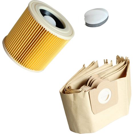 Sacs Aspirateur - Filtre Rond - Compatible Kärcher WD3 MV3 SE4001 SE4002 WD2 WD3XXX A22XX - 10 Pièces Sacs + 1 Filtre (1/5)