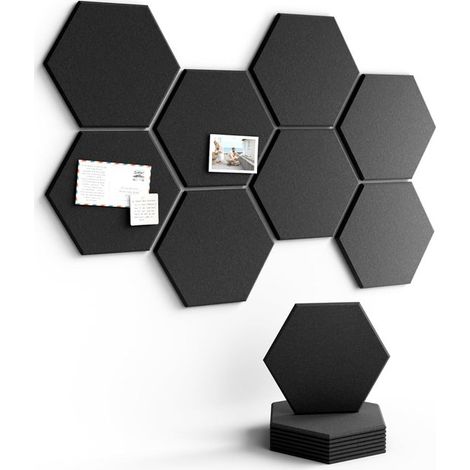 Lot de 8 panneaux acoustiques hexagonaux autocollants : adaptés aux bureaux, salles de classe et habitations  absorbent le son et réduisent l'écho. (1/5)
