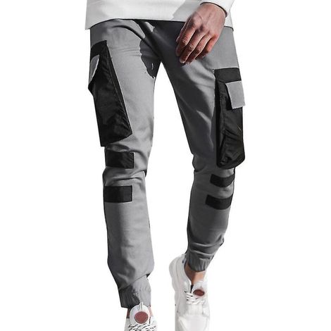 Pantalon cargo multipoches pour homme, coupe slim, idéal pour le jogging et le travail - Taille 3XL - Gris (1/5)