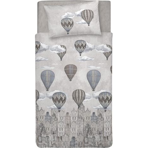 Parure de lit Simple 100% Coton, avec Sac 155 x 200 cm et 1 taie d'oreiller 52 x 82 cm, fabriquée en Italie, Housse de Couette Lavable en Machine à 40 °, Motif Voler Beige (1/5)
