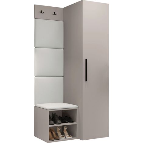Conjunto para recibidor Nitos III, Soft 017, 191x82x50cm, Aglomerado laminado, Cuero ecológico, Colocada, Montada en la pared