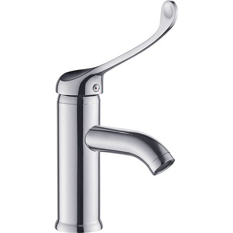 Robinet mitigeur en cuivre coudé à ouverture tactile pour laboratoire, robinet à longue poignée surélevée pour eau chaude et froide, monté sur table médicale, mitigeur pour lavabo et évier (1/4)