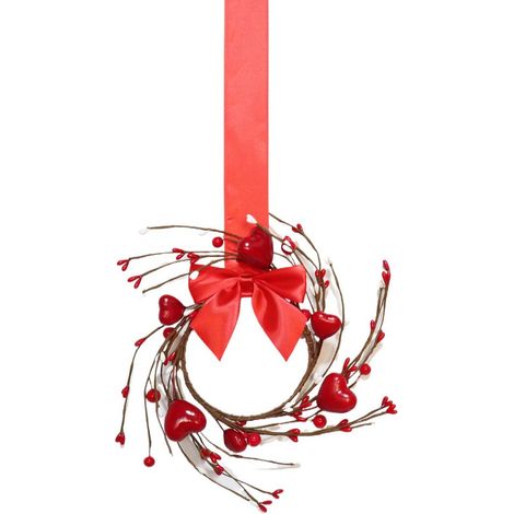 Guirlande Cœur - 15 cm - Branches Naturelles et Baies Artificielles Rouges - Décoration Porte Fenêtre Armoire Intérieur - 1 Pièce (1/5)
