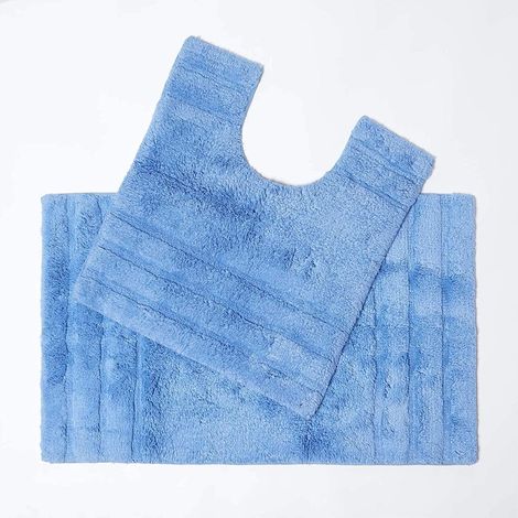 HOMESCAPES Spa Supreme Luxury Blue Bath and Pedestal Mat - Blue - Blue