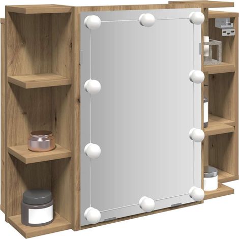 Armoire miroir LED murale avec rangement, chêne artisanal, 70 x 16,5 x 60 cm - PANGIVO (1/5)