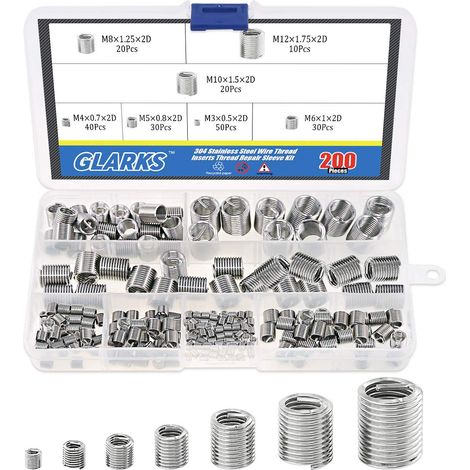 Lot de 200 inserts de fil - Assortiment de manchons - En acier inoxydable 304 - M3 M4 M5 M6 M8 M10 M12 - Inserts filetés hélicoïdaux - Manchon de réparation pour réparation automobile (1/5)
