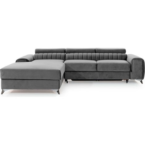 Sofá de esquina izquierda Gris convertible 3 plazas JAYSON con cofre (1/5)