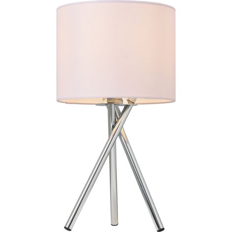 Litecraft Orla Tripod Bedside Table Lamp With Drum Shade - Polished Chrome, Pink (1/5)