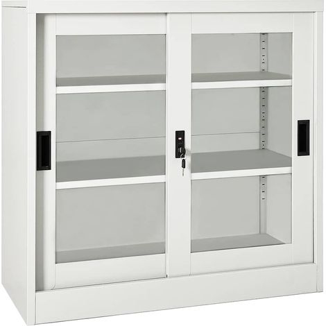 Armoire à portes coulissantes Meuble de Rangement - Style Contemporain Gris clair 90x40x90 cm Acier BV609990 - BonneVie (1/5)