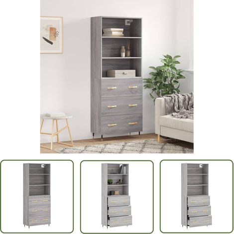 The Living Store Buffet haut Sonoma gris 69,5x34x180 cm Bois d'ingénierie - Buffet Design Moderne - Meuble Rangement Cuisine - Armoire Salon - Commode Chambre - Étagère Murale (1/5)