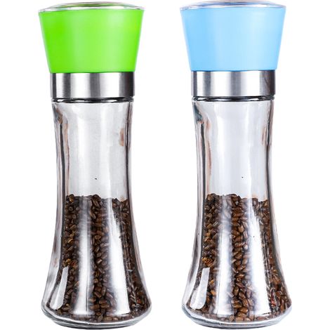 Moulin À Poivre Et À Sel - Verre Et Acier Inoxydable - Réglable - Sans Piles - Pour Cuisine Et Salle À Manger - Lot De 2 (1/5)