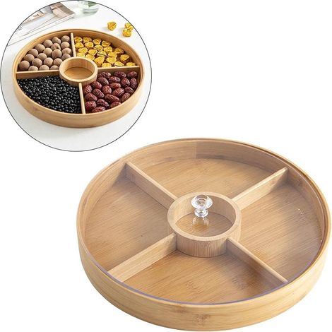 Plateau en bambou pour noix, récipient de rangement pour fruits secs, bonbons, noix, fruits, condiments, décoration de fête ou de mariage (kaki) (1/5)