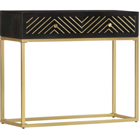 Table console Noir et doré 90x30x75 cm Bois de manguier massif
