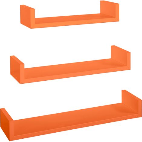 Set 3 Mensole da Parete 60-50-40x15,5x8 cm in Fibra di Legno Calamita Arancio (1/5)