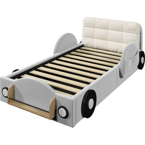 Cama tapizada 90x200 cm gris con arcón hidráulico, bolsillos y revistero HOMVRA (1/5)
