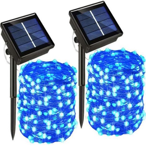 30M-100FT 300LED Bleu-2PCS Guirlande Lumineuse Solaire À Led, 8 Modes, Luminaire Décoratif D'extérieur, Idéal (1/4)