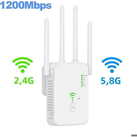 Répéteur WiFi 1200Mbps double bande 2.4G/5G, noir, fiche UE, WPS, extension signal routeur (1/5)