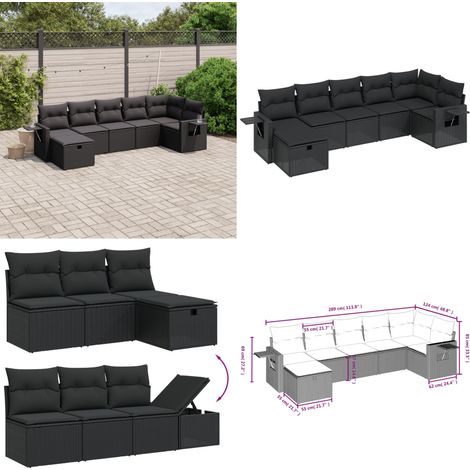 Salon de jardin 7 pcs avec coussins noir résine tressée - Ensemble Salon De Jardin - Mobilier Extérieur - Salon De Jardin Design - Fauteuil De Jardin - Table Basse Jardin - Home & Living (1/4)