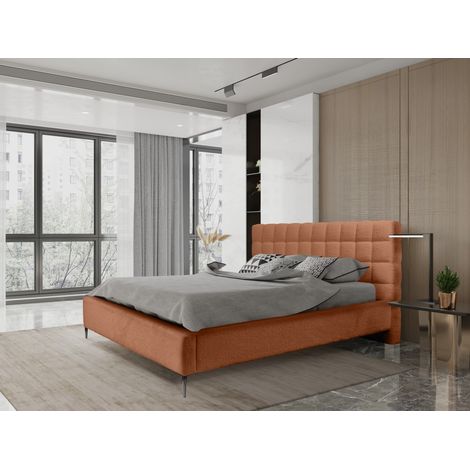 Bett MILLIO – Terrakotta – 180x200 cm – Bouclé-Chenille-Stoff – Lattenrost inklusive – 5-Sterne-Hotelkomfort
