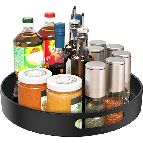 Support tournant pour épices de cuisine, plateau pivotant 360°, organiseur de rangement pour placard, table et plan de travail, noir (1/5)