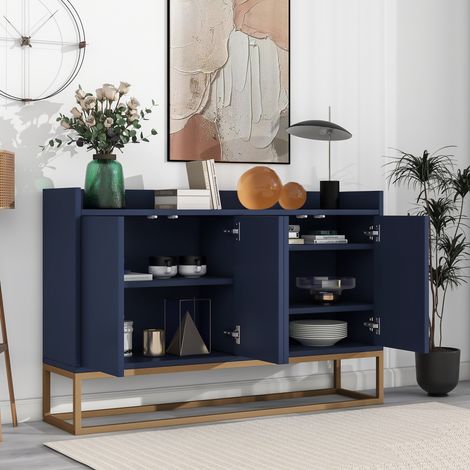 Buffet minimaliste moderne 4 portes sans poignées – Dimensions 120x30x80 cm – Structure en métal – Pour cuisine et salon (1/4)