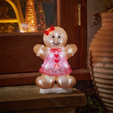 30cm Battery Operated Light up Christmas Gingerbread Girl with Cool White LEDs (1/5)