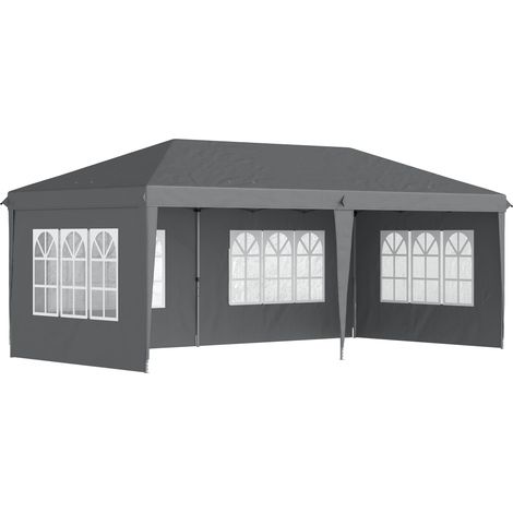 Tente tonnelle pop-up pliante 3x6 m avec 3 parois amovibles grises, abri de jardin réception démontable (1/5)
