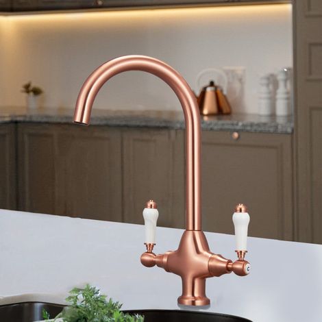 Traditional Brushed Brass Kitchen Mixer Tap With Swivel Spout (1/5)