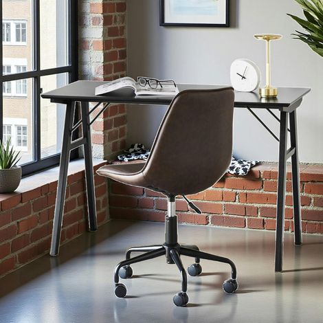 Bureau en bois noir - pieds tréteaux, style industriel TAMPA (1/4)