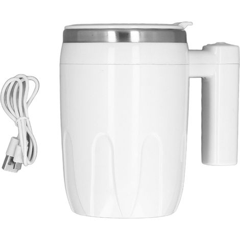 Mug à café rechargeable avec couvercle, portable, électrique, magnétique, à mélange automatique, de couleur blanche. (1/5)