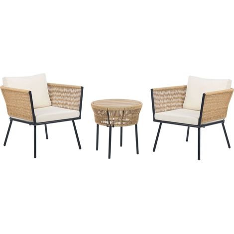 Bistro Set inkl. Kissen GARGANO Polyrattan Naturfarben