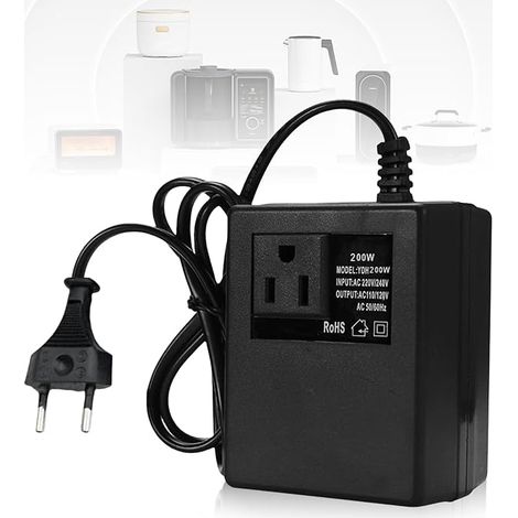 220V to 110V Voltage Converter, 200W AC Adapter, Step Down Voltage Converter, Travel Adapter, EU Plug (1/5)