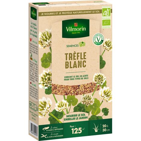 Vilmorin – Graines de trèfle blanc BIO – Engrais vert pour enrichissement des sols – Semis de mars à septembre – Couverture jusqu'à 1000 m² (1/2)