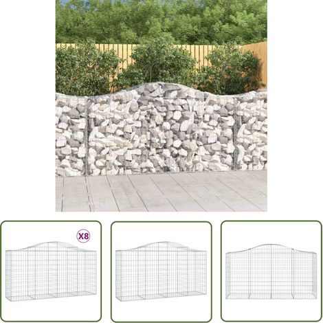 The Living Store Gabionen mit Hochbogen 8 Stk. 200x50x100/120cm Verzinktes Eisen - Gabionen - Gabionenkorb - Gartendeko - Gartenzubehör - Zaun (1/5)