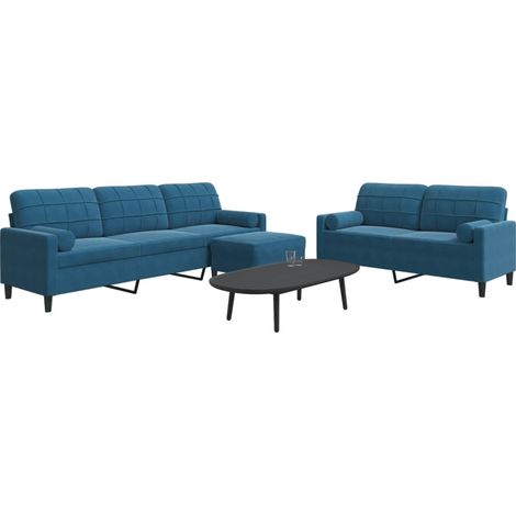 Ensemble de canapés 3pcs et coussins et traversins bleu velours vidaXL (1/5)