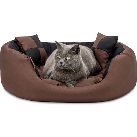 lionto Katzenbett, modernes 4-in-1 Bett aus Oxford-Gewebe, wendbar, kratzfest & pflegeleicht, 65x50 cm, schwarz/braun