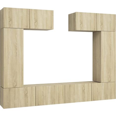 Conjunto de muebles mueble aparador TV televisión salón dormitorio salón 6 piezas roble sonoma madera contrachapada marrón 020024326