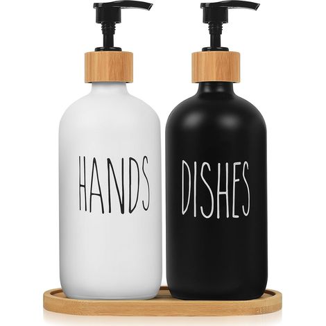 2 Pcs 500ML Distributeur de Savon Liquide de Cuisine, Flacon Pompe Vide en Verre, Distributeur Shampoing et Gel Douche, Bouteilles en Verre Distributeur Liquide Vaisselle pour Savon Lotions'Parent'2pc (1/5)