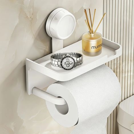 Porte-papier toilette mural multifonctionnel à ventouse, réutilisable et sans perçage. (1/5)
